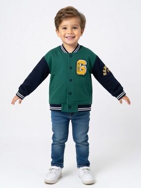 Boys’ Green & Navy Varsity Jacket with Yellow Patch